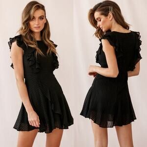 Selfie Leslie Wilton Ruffle Shoulder A-Line Black Mini Dress Size XL LBD Classic